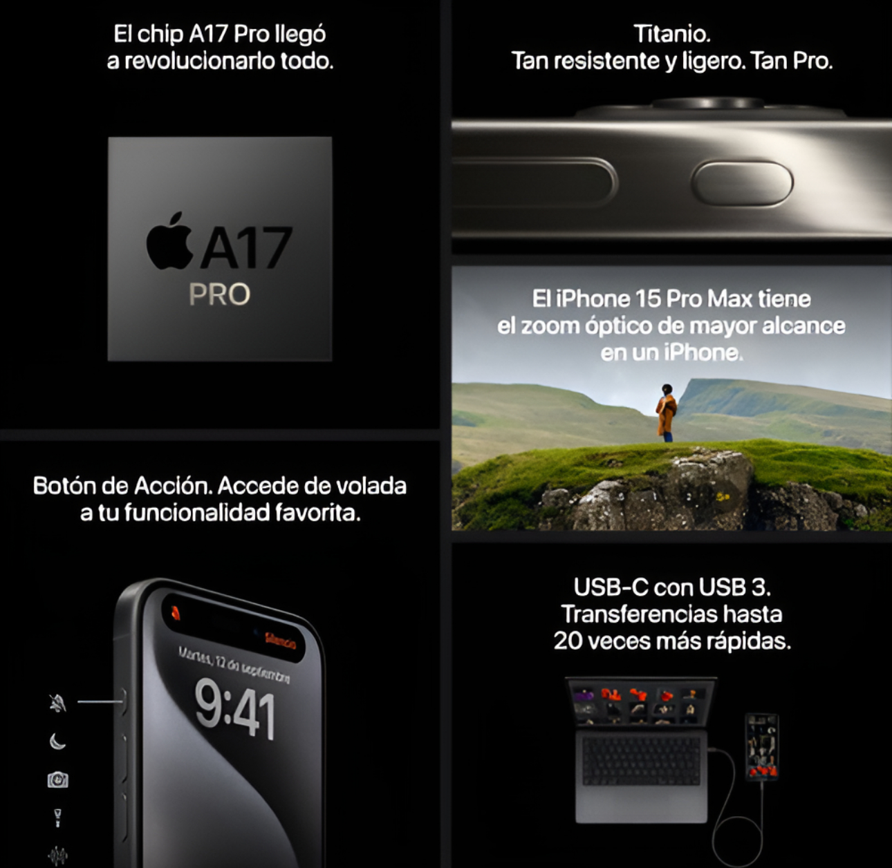 Apple iPhone 15 Pro Max, 256 GB, Titanio Negro